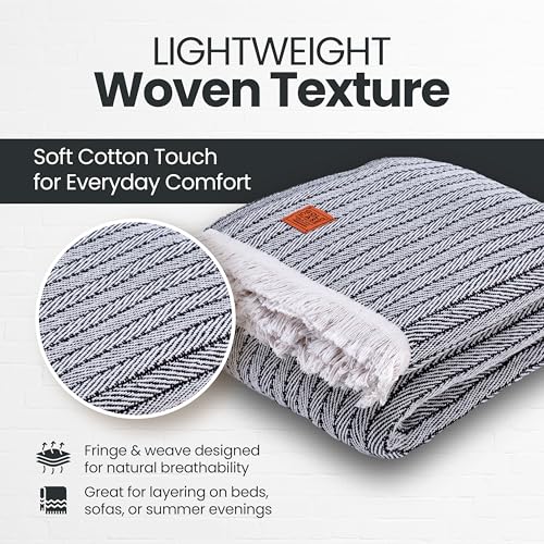 Gold Case Throw Blanket for Bed - 100% Recycled Turkish Cotton Blanket - Vintage Lightweight Soft Throw Blankets for Bed & Living Room - Queen Size Cozy Blankets - 90x90 - Black - color: Vintage Black, size: 90x90"