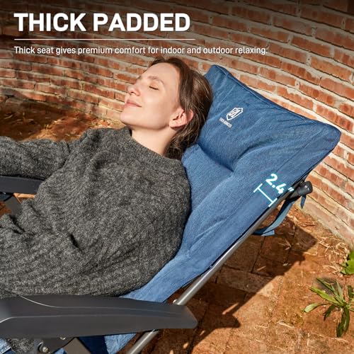 EVER ADVANCED Folding Padded Camping Chair 4 Positon Adjustable Recliner with High Back Support Portable for Adults, 300lbs Weight Capacity, Blue - color: Blue
