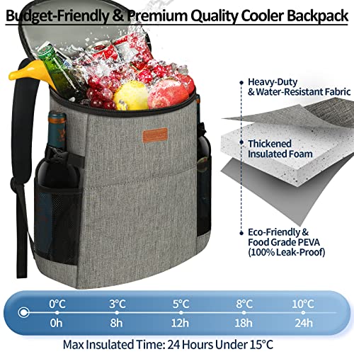 Camping Cooler Backpack 30 45 Cans, Soft Backpack Coolers Insulated Leak Proof Travel Cooler Bag Waterproof Lunch Picnic Beach Work Trip Thermal Bag Drink Beverage Beer Bag Cooler - color: Grey, size: 30 Cans