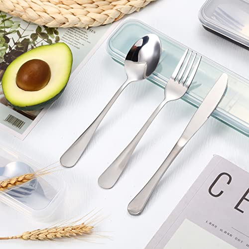 Yinkin 4 Pack Portable Travel Utensils Set with Case Reusable Stainless Steel Silverware Flatware Camping Cutlery Include Fork Spoon Knife for Work School Dishwasher Safe(White, Green, Red, Black) - color: White, Green, Red, Black