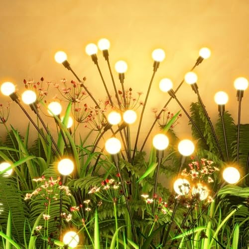 Flumy Solar Garden Lights Outdoor - 4 Pack 32 LED Firefly Lights Waterproof, Garden Decorations for Yard Patio Pathway Lawn Outside, Unique Gifts for Grandma Women, Solar Decor Warm White - size: 4 Pack