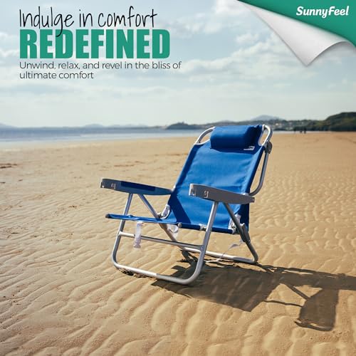 SUNNYFEEL Extra Wide Low Beach Chair 2 Pack 5 Position Lay, XL Oversized Portable Folding Camping Chairs with Cup Holder for Outdoor/Sand, Foldable Backpack Beach Chair for Adults Heavy Duty 500 LBS - color: Pink Lemon, size: 2-PACK