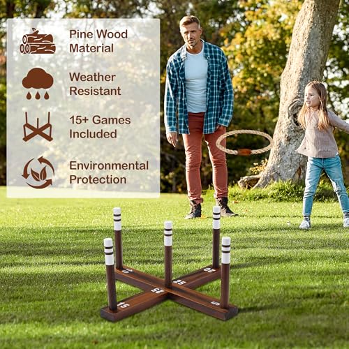 Ring Toss Game for Kids & Adults, Outdoor Yard Games for Adults and Family, Premium Ring Game with 6/10 Rope Rings & Carrying Bag, Perfect for Lawn, Backyard, Beach, Camping - size: Standard