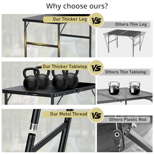 Anbte 3ft Camping Table Foldable with Storage Net, 3 Heights Max 29.5" Aluminum Camping Table with Portable Handle, Lightweight, for Travel Outdoor Beach Picnic Patio Indoor, 36" x 24", Pure Black - size: 36"L x 24"W x 29.5H"