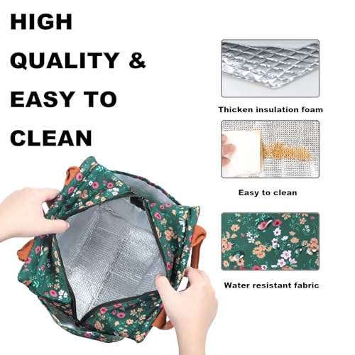 Joymee Lunch Bag Women Insulated Lunch Box Reusable Leakproof Large Spacious Cooler Tote for Women Men Adult with Bottle Holder and Side Pockets for Work Office Travel Picnic -Green Floral - color: 04 Green Floral