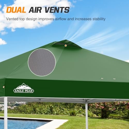 EAGLE PEAK Pop Up Canopy Tent with Wheeled Carry Bag, 8 Stakes, 4 Ropes, 4 Weight Bags, Easy Set Up Tent Canopy, 10x10 ft, 100sqft of Shade, Green - color: Green, size: 10x10