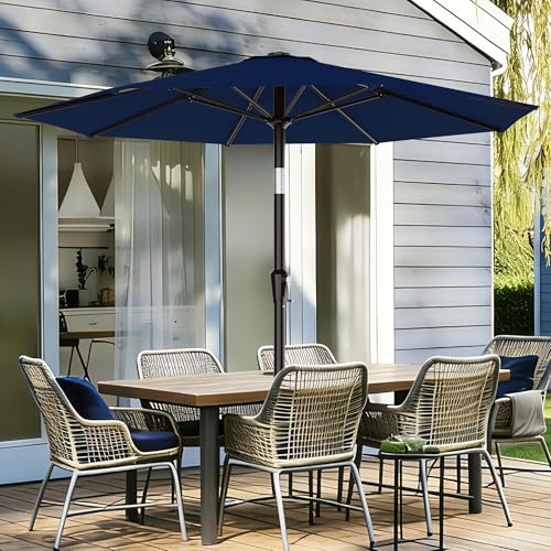 AreShark 9 FT Patio Umbrella for Outdoor, Outdoor Umbrella with Push Button Tilt and Crank, Outdoor Patio Umbrellas with 8 Sturdy Ribs for Market, Garden, Deck, Backyard, Pool (Navy) - color: Navy, size: 9ft