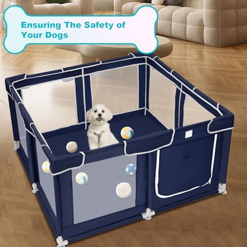 Dog Playpen 50 × 50 inch, Puppy Playpen with Bottom, 32 Inch Height Pet Playpen - style: 50 Inch Dog Playpen without Top
