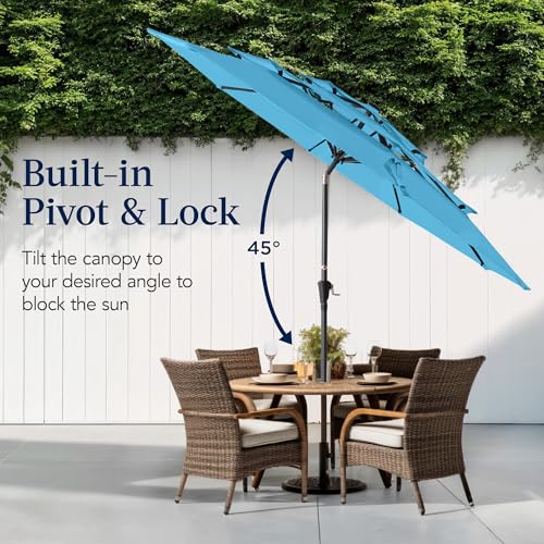 Best Choice Products 10ft 3-Tier Market Patio Umbrella, Outdoor Sun Shade with Tilt, Crank Lift, 8 Ribs for Backyard, Deck, Poolside - color: Sky Blue