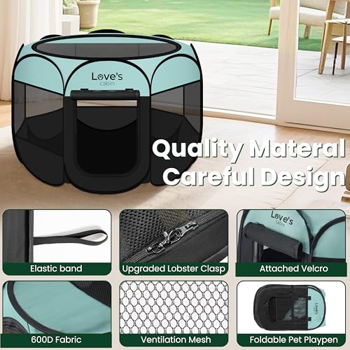 Love's cabin Pet Puppy Dog Playpen, Medium Dog Tent Crates Cage Indoor/Outdoor, Portable Playpen for Cat, Foldable Pop Up Dog Kennel Playpen with Carring Case, Removable Zipper Top, Green - color: Green, size: 30.0"L x 30.0"W x 23.0"H