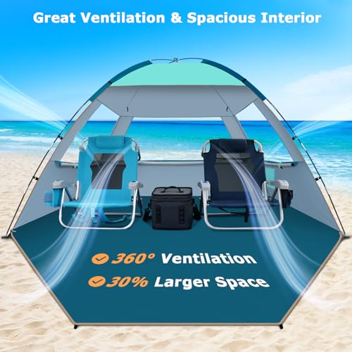 COMMOUDS Beach Tent Sun Shade for 3/4/6/8 Person, UPF 50+ Beach Sun Shelter Canopy Tent, Lightweight, Easy Set Up and Carry - color: Turquoise, size: 4 Person