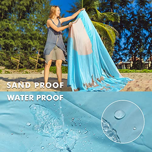 VILLEY Extra Large Waterproof Sandproof Beach Mat 128"x108" for 6-8 Adults, Oversized Beach Blanket with 8 Stakes & 4 Corner Pockets, Outdoor Accessories for Travel, Camping - color: Sunset