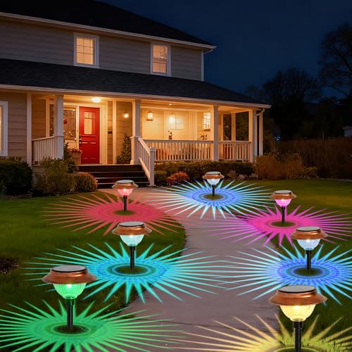 Solar Lights Outdoor 2 Pack Waterproof Solar Christmas Lights Outdoor Multiple Colors LED Iron Stake for Pathway Yard Garden Driveway Outside Decor - color: Bronze Path Light