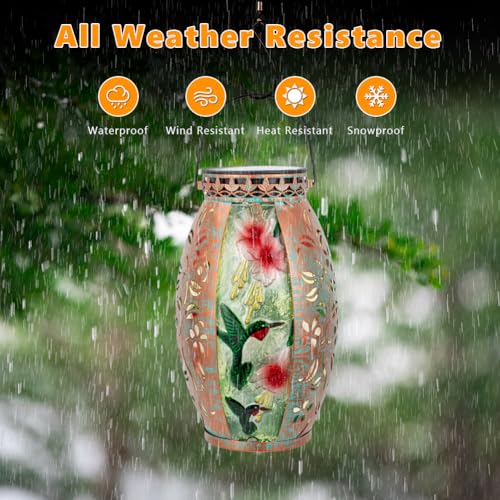 STARSOUL Solar Lantern Outdoor Waterproof, Hanging Solar Lantern for Patio Garden Yard Decor, Hummingbird Garden Decor, Hummingbird Gift for Women - color: Hummingbird-A