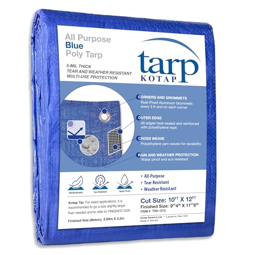 Kotap Poly Tarp, Blue, Size: 10 x 12' - color: Blue, size: Cut Size: 10 x 12'/Finished Size: 9' 4" X 11' 6"