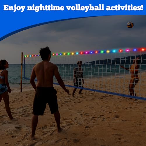 15 x 3FT Pool Volleyball Net with Light and Storage Bag,Adjustable Length 15ft-27ft Portable Pool Volleyball Net Replacement for Inground Pools,Light Up Pool Party Badminton Net for Backyard,Beach