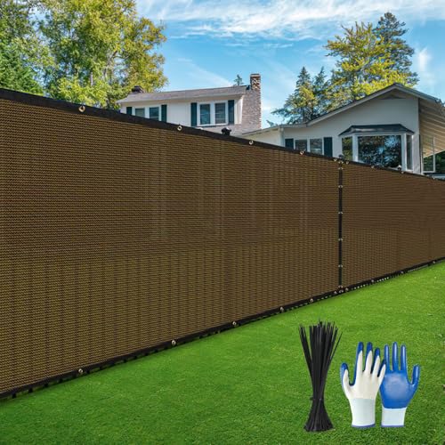 Privacy Fence Screen,with Gloves, 8X50FT Heavy Duty 220GSM 98% Blockage Privacy Screen Fence for Outdoor Wall Garden Yard Backyard (Brown) - color: Brown, size: 8x50 Ft