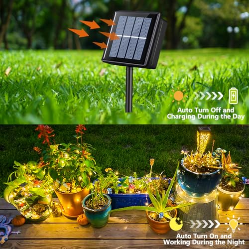 YEGUO 4 Pack Warm White Solar Fairy Lights, Each 33ft 100 LED Christmas Lights Outdoor Waterproof, 8 Modes Sliver Wire Solar String Lights - color: Warm White