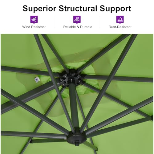 PURPLE LEAF 8 Feet Patio Umbrella Outdoor Cantilever Square Umbrella Aluminum Offset Umbrella with 360-degree Rotation for Garden Deck Pool Patio Apple Green - color: Apple Green, size: 8' X 8', style: Standard