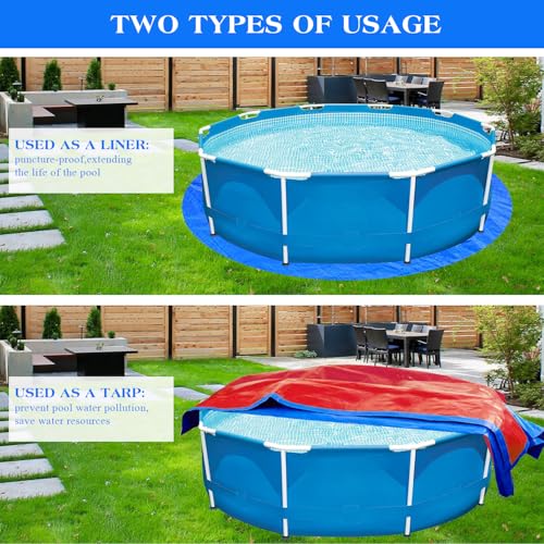 15FT Round Pool Ground Cloths,185g/㎡ Density Heavy Duty Pool Liner Pad,Waterproof PE Swimming Pool Liner Pad,Anti-Aging Puncture Resistant Pool Ground Mat for Protect Above Ground Pool Blanket