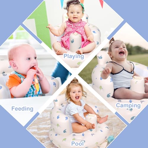 AirSwim Inflatable Baby Chair, Inflatable Baby Seat for Babies 3 Months and Up, Summer Blow Up Chair with Built in Air Pump, Bumbo Seat for Learning to Sit, Palying, Camping, Whale - color: Blue