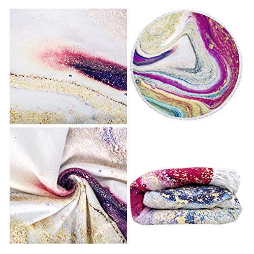 Violet Mist Purple Quicksand Round Beach Blanket 60" Microfibre Circular Beach Towel Throw with Fringe Large Sand Free Circle Beach Blanket with Tassels for Women Travel Swimming Pool Picnic Towel - color: Purple Quicksand