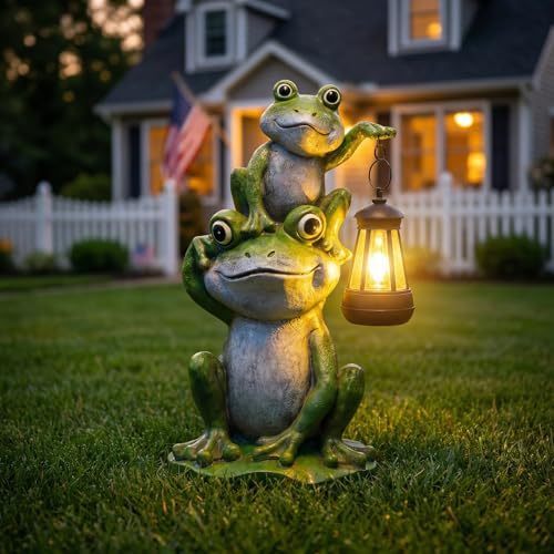 Lyeasw Solar Frog Garden Statues with Lights, Waterproof Outdoor Frog Decor for Patio Porch Yard, Mother’s Day Gardening Gift for Mom, Women & Frog Lovers - color: Frogs