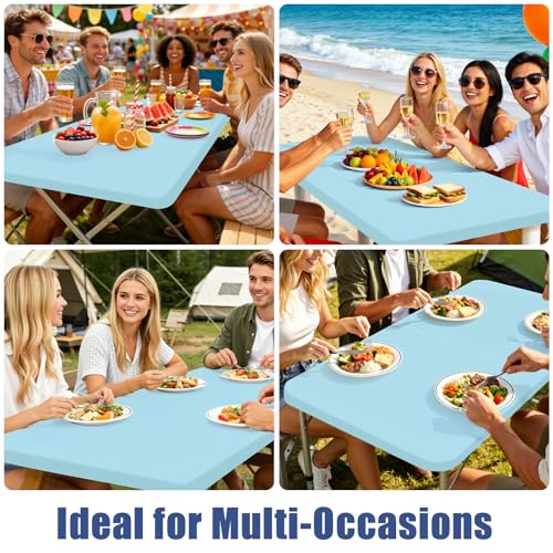 Moosfor Spandex 8 Foot Rectangle Table Cloth, Elastic Fitted Tablecloths for Picnic, Stretch Washable Patio Table Cover for Outdoor, Camping, Banquet and Parties (Baby Blue, 30"x96") - color: Baby Blue, size: 96" x 30" (Rectangular)