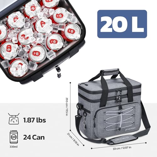 Maelstrom Portable Collapsible Soft Cooler Bag – 24/30/60 Cans Double-Deck Leakproof Ice Chest for Beach, Camping & Grocery - color: Grey, size: 24 Can