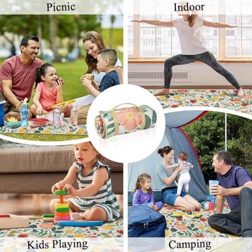 Picnic Blankets Waterproof Foldable Extra Large,80"x 80" Outdoor Beach Blanket Sandproof,3-Layer Lightweight Handy Mat Tote Picnic Camping Rugs for Outside Your Rv (Strawberry Floral Botanical Poppy) - color: Picnic Blankets 4