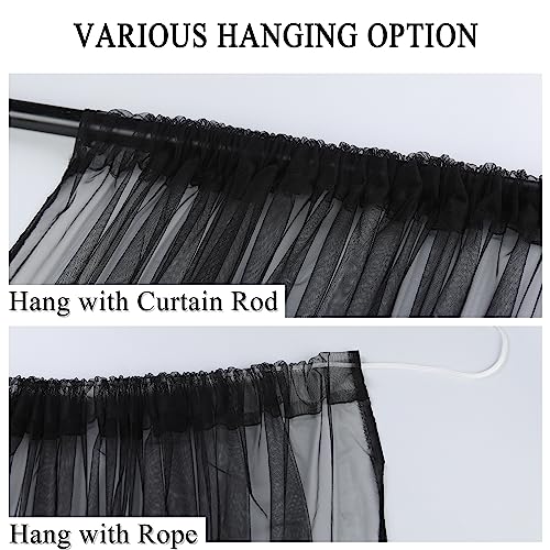 Extra Wide Outdoor Curtains Waterproof Black Voile Mesh Screen Lightweight Privacy Bug Netting for Patio Porch Balcony Pergola Terrace, W125 x L84 inch per Panel, 2 Panels - color: Black, size: 125"W x 84"L (Pack of 2)