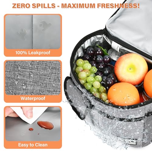 Tirrinia Insulated Lunch Bag for Women Men, Leakproof Lunch Box Containers for Adult, Work, School, Soft Lunchbox for Kids,Boys, Adult Cooler Bag for Picnic Hiking Beach,Gray - color: Gray, size: Medium -8L