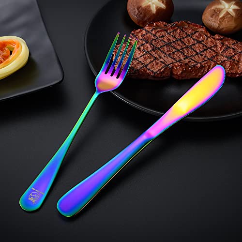Boulder Bee | Travel Utensils Set | Reusable Camping Cutlery Set | Stainless Steel Flatware Set | Portable Silverware Set with Case | Includes Knife/Fork/Spoon/Straw/Cleaning Cloth/Case (Rainbow) - color: Rainbow