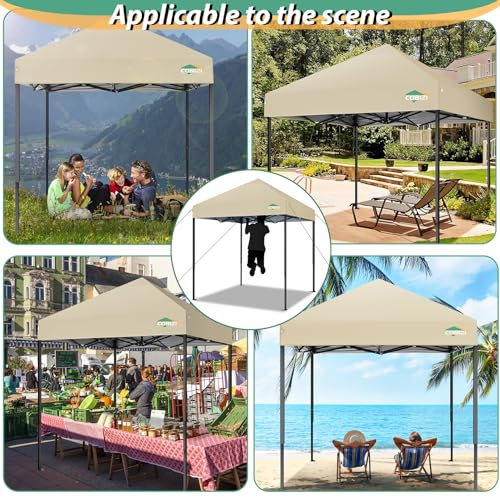 COBIZI 6.6x6.6ft Pop Up Canopy Tent, Heavy Duty Canopy Easy Set up All Weather Waterproof Outdoor Canopy Tent for Parties, Beach, Garden, Camping with 1 Handbag, 3 Adjustable Heights, UPF50+, Khaki - color: Khaki, size: 6.6x6.6 Without Sidewalls