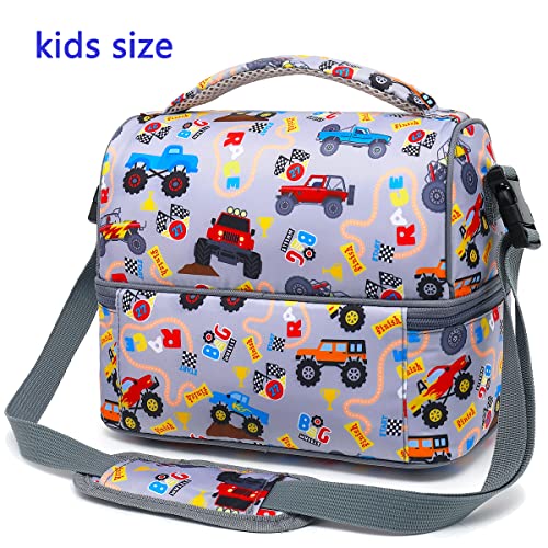 FlowFly Double Decker Cooler Insulated Lunch Bag Large Tote for Boys, Girls, Men, Women, With Adjustable Strap (Truck) - color: Truck