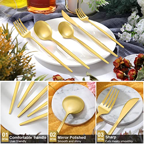 60 Pieces Stainless Steel Tableware Set Silverware Set Flatware Cutlery Utensils Spoon Fork Knives Service for 12 for Home Restaurant Apartment and Kitchens(Gold) - color: Gold