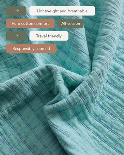 UnHide Summer Cotton Blanket -100% Cotton - Breathable and Lightweight - Cozy Throw Blanket for Outdoor Picnic, Beach, Park, and Backyard - Machine Washable - 60” x 80” - Teal - color: Teal