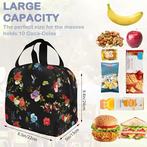 Vintage Rose Peony Poppy Floral Insulated Lunch Bag Reusable Lunch Box Women Men,Cooler Thermal Meal Tote for Kids School Student Picnic Office Work - color: Vintage Rose Peony Poppy Floral