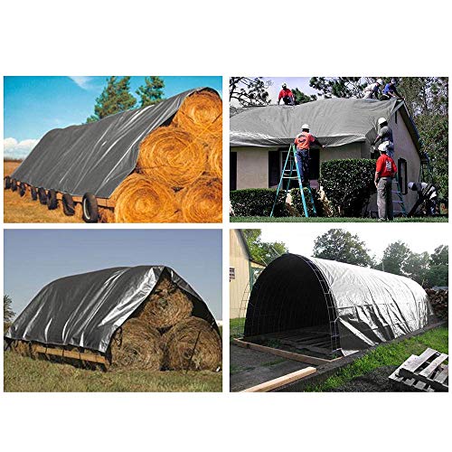 Waterproof Tarp 12 X 24 Ft Heavy Duty 14mil Extra Thickness, Aluminum Grommets, Silver Black Poly Tarp, Tarpaulin Ground Sheet Camping Tent Cover