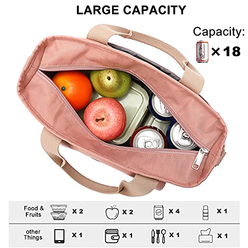 Weitars Lunch Bag for Women Work,Insulated Lunch Box Extra Large Lunch Tote Bag,Wide-Open Tote Cooler Bag With Removable Shoulder Strap with Side Pocket,Lunchbag For Picnic Hiking Beach - color: Pink