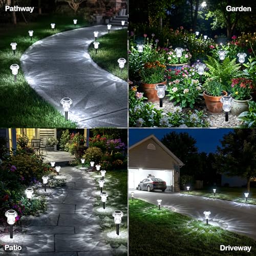Solar Pathway Lights Outdoor 8 Pack Mushroom Garden Lights Waterproof Solar Powered Yard Lighting for Landscape, Driveway, Path, Walkway, Patio, Outside Garden Decorations, 6000K Cold White - color: Cold White, size: 8 Pack