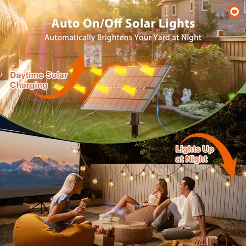 addlon 150FT Solar String Lights Outdoor Waterproof with Remote, Dimmable Commercial Grade Solar Powered String Lights with 80 LED Bulbs, Hanging Light for Camping Backyard Party Decor - size: 150FT