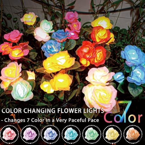 TONULAX Solar Garden Lights - Upgraded Outdoor Light, 7 Color Changing Rose Lights for Yard,Garden Decoration, Enlarged Solar Panel, More Realistic Rose Flower (6 Pack) - size: 6 Pack