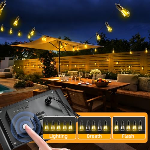 Solar Lights Outdoor Patio Lights: S14 10M 33FT Solar Powered Remote Control 3 Light Modes Dimmable Solar Waterproof Light - Shatterproof Bulbs - Camping Backyard Garden Deck Outside Yard - style: 33FT-Remote