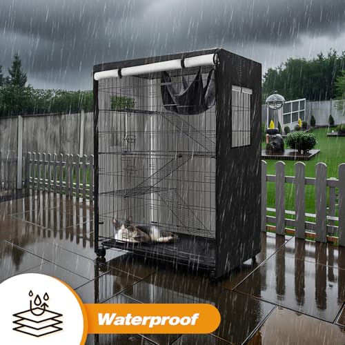 Catio Cover, 37" L x 23.5" W x 50" H Waterproof Cover for Outdoor Cat Enclosure, 420D Cat Cage Cover for Homey Pet Cats Cages, Black (Catio Not Included) - size: 37"L x 23.5"W x 50"H for Homey Pet