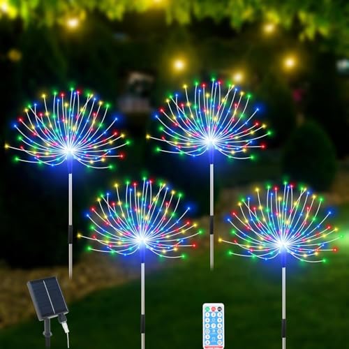 Solar Garden Lights Outdoor Waterproof, 4 Pack Total 480 LED Solar Starburst Sparkler Lights Decorative with 8 Lighting Modes Outside for Flowerbed Pathway Party Christmas Decoration, Multicolor - color: Multicolor, size: 4 Pack