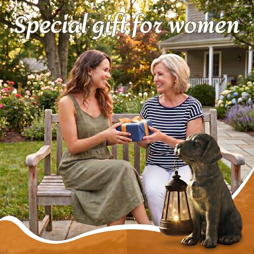 Lyeasw Solar Dog Statues with Lantern – 8.4 inch Waterproof Outdoor Dog Decor for Garden, Yard & Porch, Auto On/Off Solar Light, Gift for Mom & Dog Lovers, Dog Memorial Gifts - color: Dog