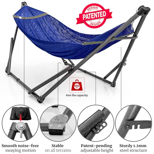 Tranquillo Combo x2 Hammocks with Stand for Outside & Tree Straps, Heavy Duty Hammock with Stand 600lbs for Indoor Outdoor Patio Backyard, x2 Hammocks for 2 Person (Combo - Blue, Medium) - color: Combo - Blue