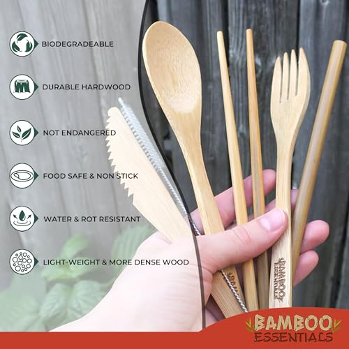 Travel Utensils with Case Set Fork, Knife, Spoon, Chopsticks, Straw, Straw-cleaning brush, Travel Pouch and Carabiner, Excellent For Everyday Use! ((1Set) Sunset Red) - color: Sunset Red, size: 1 Set