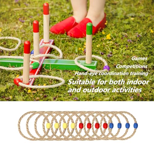 12 Pack Multicolor Sisal Rope Ring Toss Game Replacement Parts for Adults and Kids, Outdoor Toss Rings for Agility Practice and Speed/Yard/Lawn Games for Party (3 Colors-Red Yellow Blue)